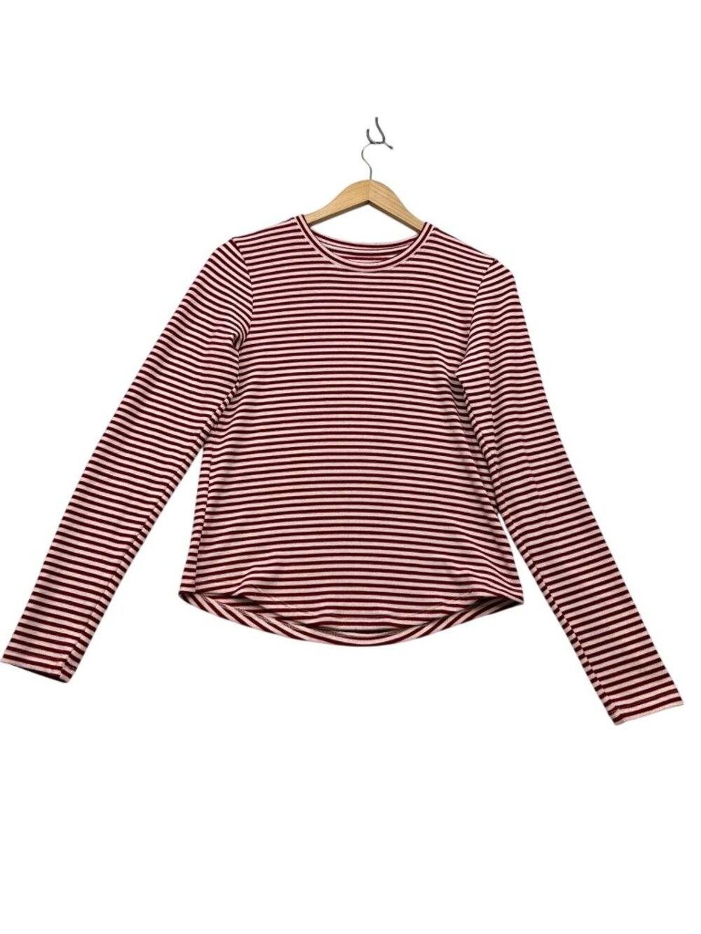 American Eagle Womens Long Sleeve Cozy Crew Neck T-Shirt Size Large Red Striped
